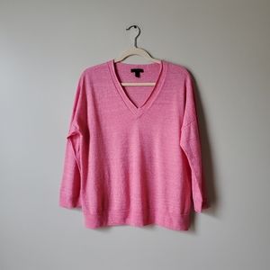 J. CREW | Pink Merino Wool and Linen Blend V-Neck Sweater | M